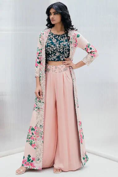 Silk Printed Jacket Palazzo Set | Party wear indian dresses, Indian ...