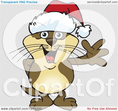 Clipart of a Friendly Waving Otter Wearing a Christmas Santa Hat ...