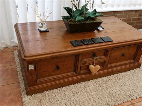 Rustic Solid Reclaimed Wooden Storage Unit/ Coffee Table with Drawers ...