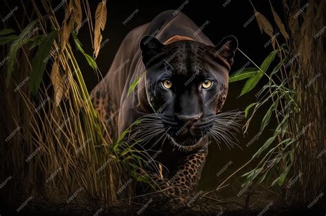 Premium AI Image | Panther hunting its prey crouched and ready to pounce