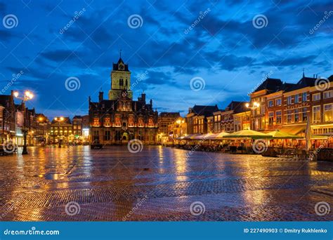 Delft Market Square Markt in the Evening. Delfth, Netherlands Stock ...