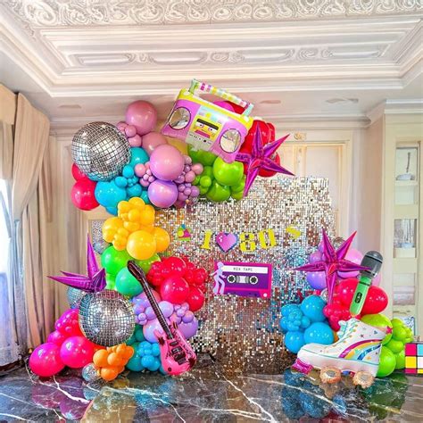 112PCS 80s Music Disco Balloon Arch Kit With Mylar Microphone, Roller ...