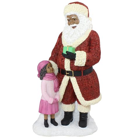 African American Santa Claus Standing with Girl Figurine | The Black ...