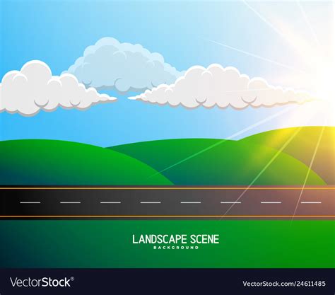 Green cartoon landscape with road background Vector Image