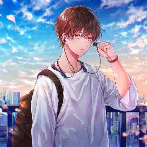 Download Earbuds Brown Hair Anime Boy Anime Boy PFP