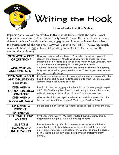 Examples of Essay Hooks | Hook C Lead C Attention Grabber Beginning an ...