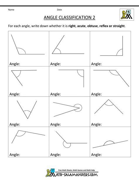 Classifying Angles Worksheet Grade 7