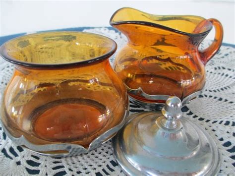 Vintage Amber Farber Bros Covered Glass Sugar And Creamer Set Mid ...