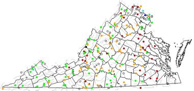 Map of Virginia Lakes, Streams and Rivers