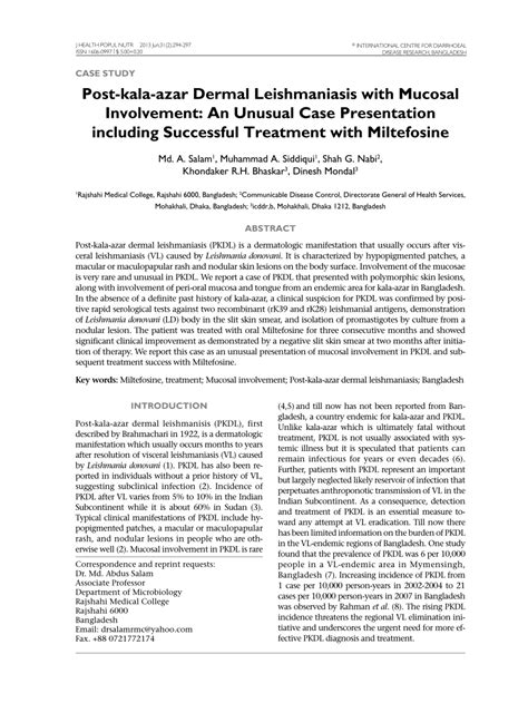 (PDF) Post-kala-azar Dermal Leishmaniasis with Mucosal Involvement: An ...