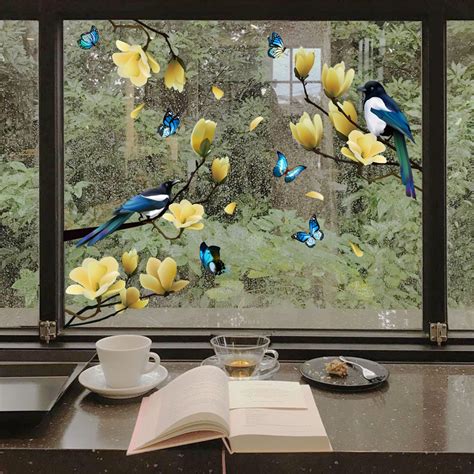 Branch Flower Bird Static Glass Window Sticker - 3D Wall Stickers