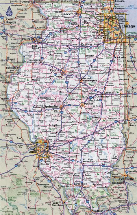 Large detailed roads and highways map of Illinois state with all cities ...