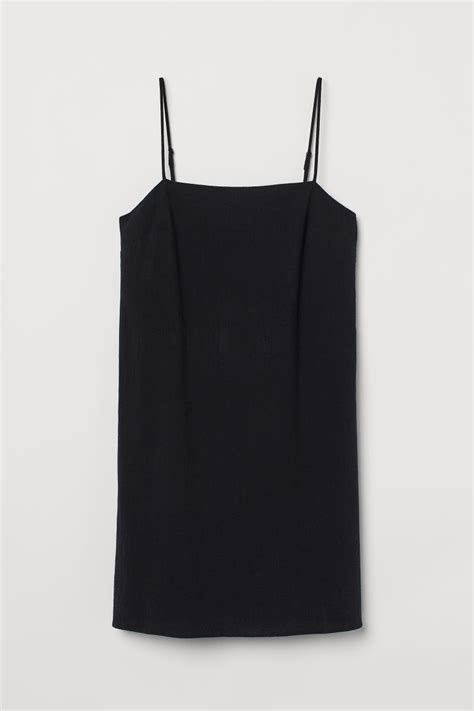 Cotton Dress - Square Neckline - Sleeveless - Black - Ladies | H&M US