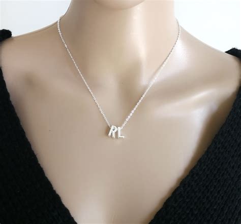 Silver Two Initial Necklace, Double Initial Silver Necklace, Two Letter ...