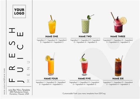 Design Juice Bar Menu Templates Online