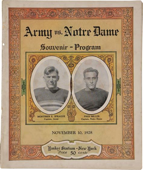 1928 Notre Dame vs. Army "Gipper" Game Program