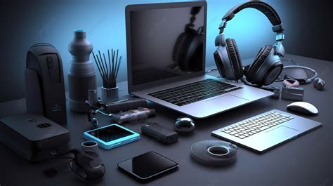 Office Essentials Technology And Gadgets Illustration Featuring Laptop ...