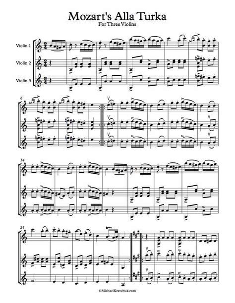 Free Violin Sheet Music Arrangement For 3 Violins – Mozart’s Alla Turka ...