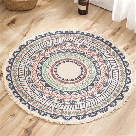 3 Ft Cotton Rugs Round Washable Chic Bohemian Mandala Hand Woven Round ...