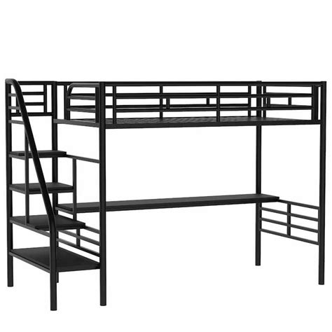 Metal Twin Size Loft Bed Frame with Desk and Stairs, Multifunctional ...