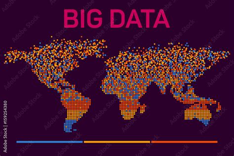 Big data visualization with worldmap mosaic template silhouette ...