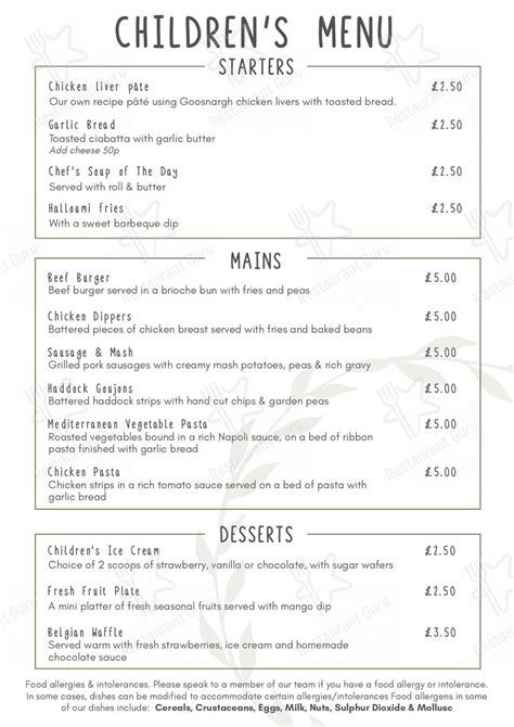 Menu at Rufford Arms Restaurant & Hotel, Scarisbrick