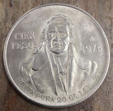 1978 MEXICO CIEN (100) PESOS SILVER COIN NICE WHITE NO RESERVE ...