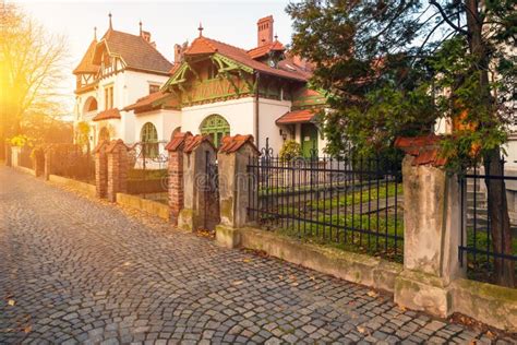 Picturesque Old European Village with Hanging Houses Stock Image ...