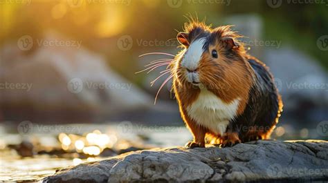 Close-up photo of a Cavy looking in their habitat. Generative AI ...