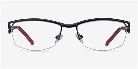 Tech Rectangle Black Red Semi Rimless Eyeglasses | Eyebuydirect Canada