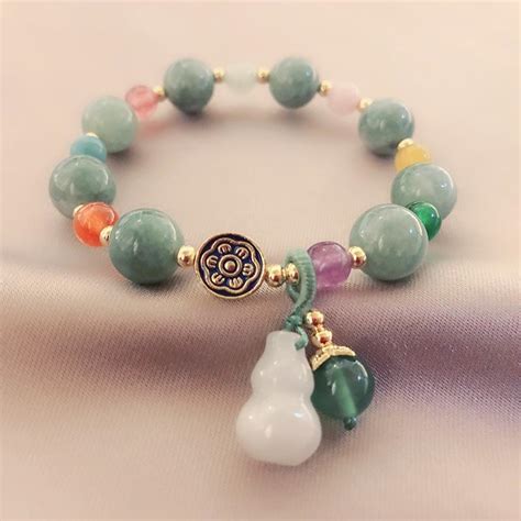 Feng Shui Calabash Green Jade Lotus Beads Wealth Bracelet | FengshuiGallary