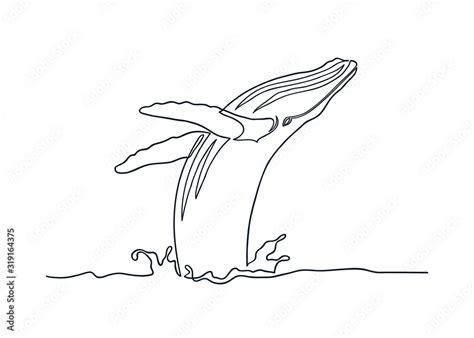 Breaching Humpback whale drawing in one continuous line Stock 벡터 ...