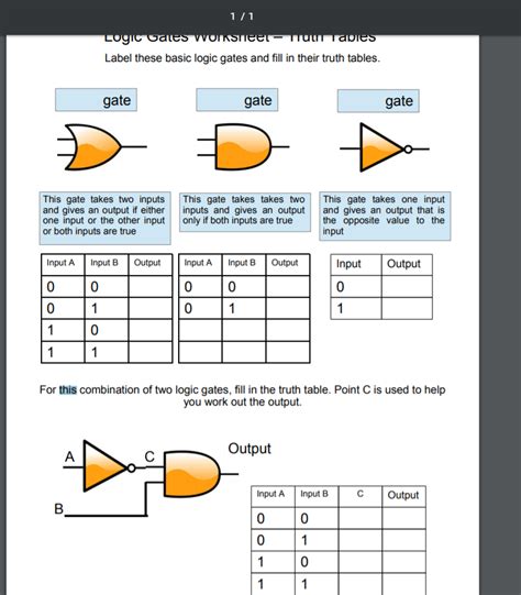 Logic Gates Truth Tables Worksheet | Cabinets Matttroy