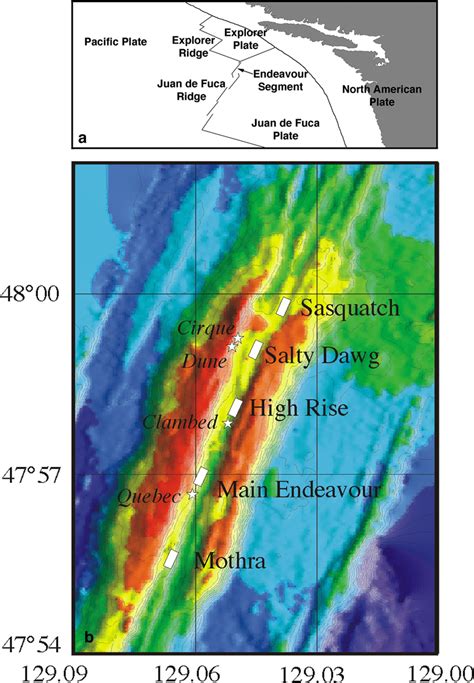 (a) Map of the Juan de Fuca Plate showing the Endeavour Segment of the ...