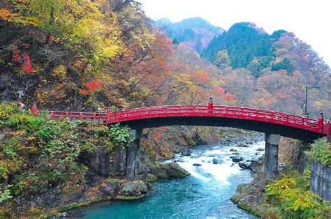 Landscape picture of Shinkyo Bridge with colorful leaves in autumn in ...