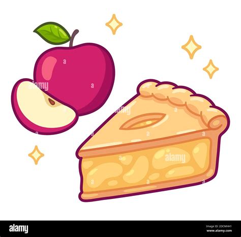 Cute cartoon apple pie drawing. Simple hand drawn pie slice with red ...