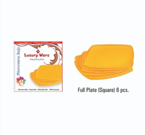 Plastic Yellow Microwave Safe Plate Full (Square) 6 Pcs, For Kitchen ...