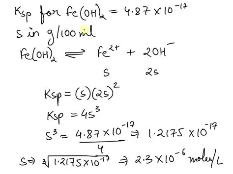 SOLVED: use Ksp = 4.87 × 10^-17 to calculate the solubility of iron (II ...