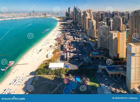 Dubai, UAE - January 7, 2020: Aerial View of JBR Walk and Beach ...