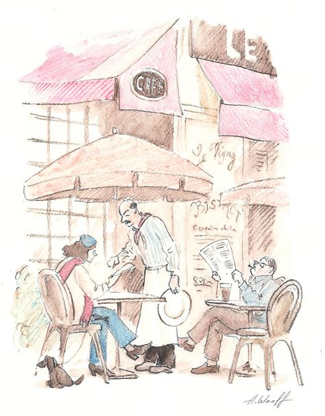 Framed Drawing of a Paris Cafe Au Café Watercolor Pencil | Etsy