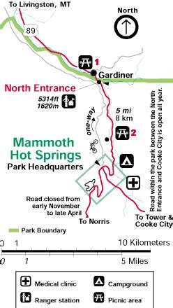 North Entrance to Mammoth Hot Springs Map of Yellowstone National Park ...