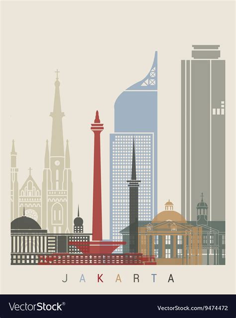 Jakarta skyline poster Royalty Free Vector Image