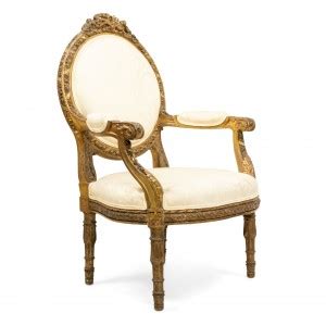 Set of french louis xvi damask arm chairs 1