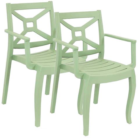 Sunnydaze Decor Tristana Plastic Outdoor Patio Arm Chair in Green (Set ...