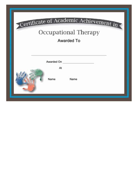 Occupational Therapy Academic Certificate printable pdf download