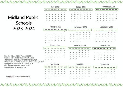 Midland Public Schools Calendar with Holidays 2023-2024