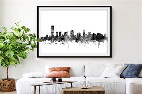 Jersey City Iconic Skyline Wall Art in Black | Canvas Prints Australia