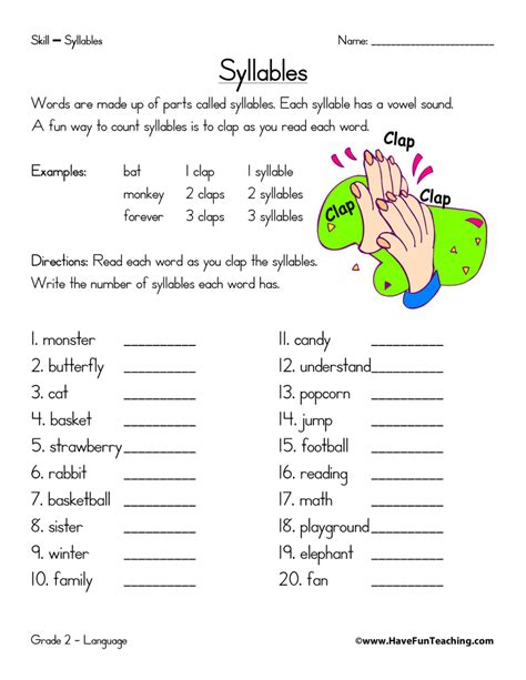 Syllable Worksheets - Have Fun Teaching