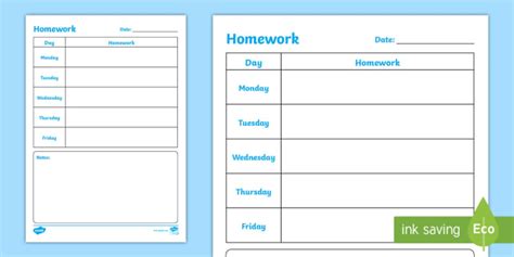 Homework Checklist Template for Students - Organisation