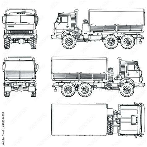 Outline drawing of army truck on white background. Vector Military ...